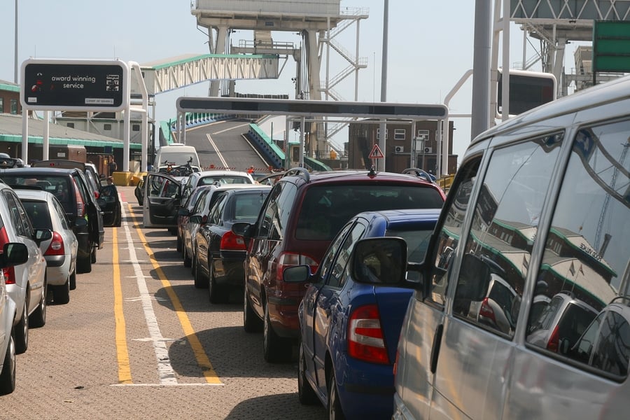 Cars waiting to board a ferry